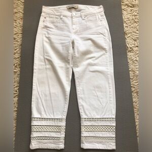 White Cropped Jeans with Lace Trim